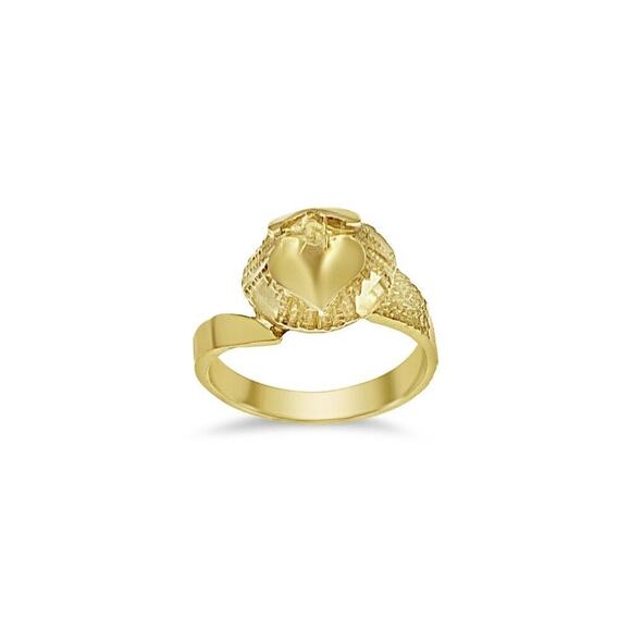 10k Yellow Gold Ring Heart Diamond Cut - Picture 1 of 3